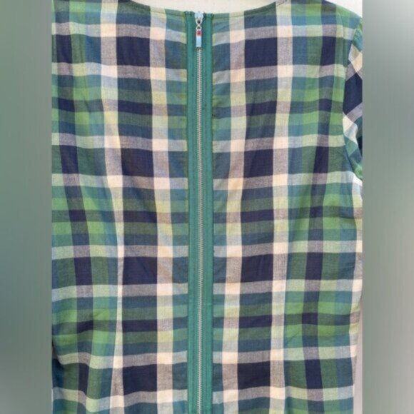 Anthropologie Piplette A-Line Green/Navy Summer Plaid Print Midi Dress Size 6 - Picture 6 of 9